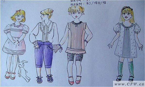 服装设计手绘稿 童装手绘服装效果图