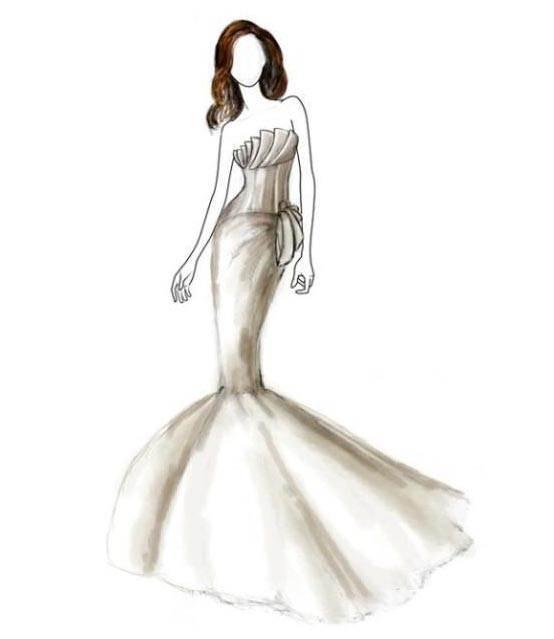 婚纱礼服设计图 手稿 服装设计 手绘效果图 黑白