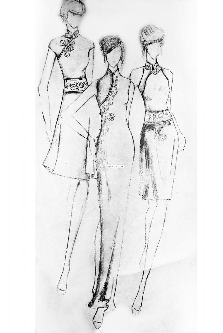 旗袍设计-旗袍设计手稿图-旗袍设计素描-服装设计