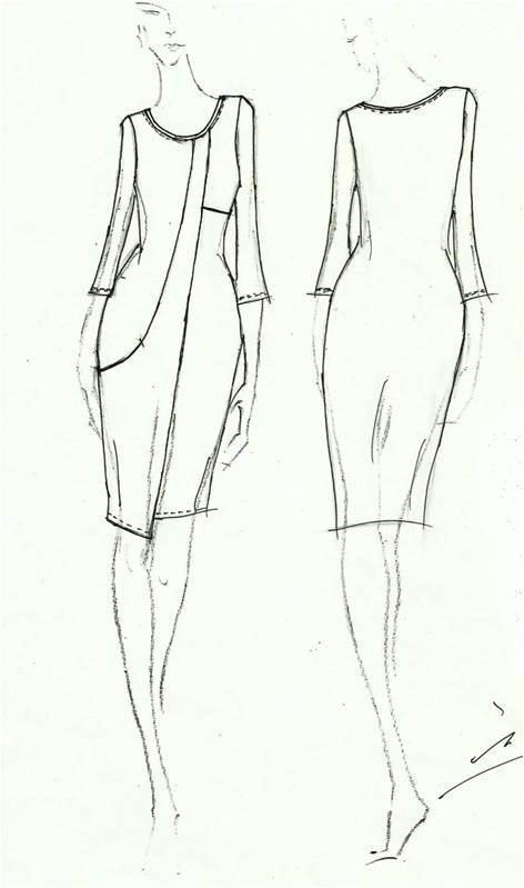 不对称剪裁中袖针织连衣裙-女装设计